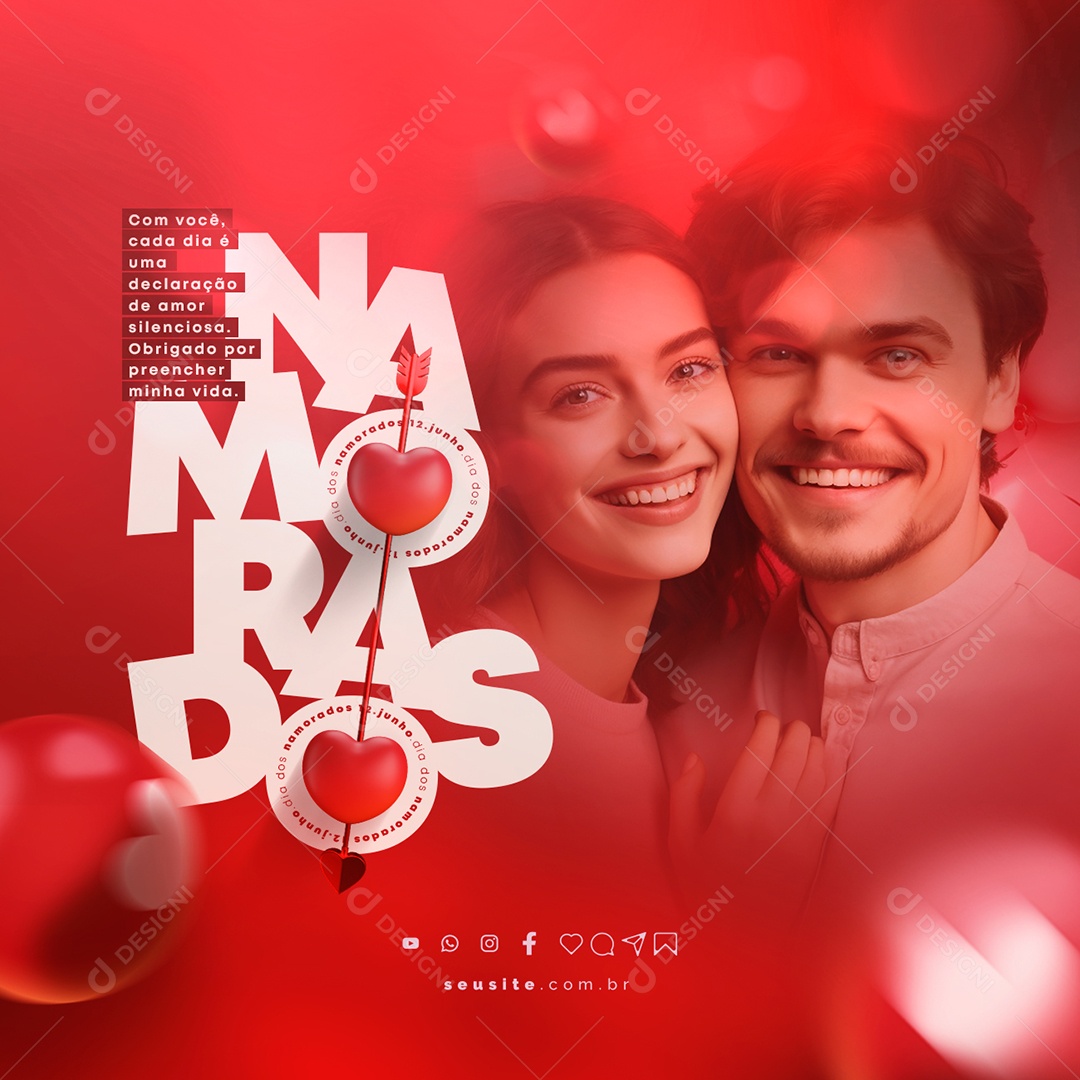 Com Você Cada Dia é Uma Declaração Dia Dos Namorados Social Media PSD Editável