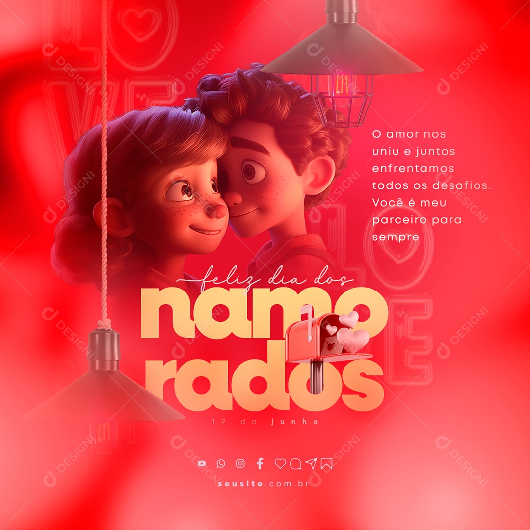 O Amor Nos Uniu Feliz Dia Dos Namorados 12 De Junho Social Media PSD Editável