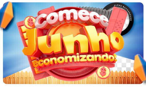 Selo 3D Para Composição Comece Junho Economizando PSD