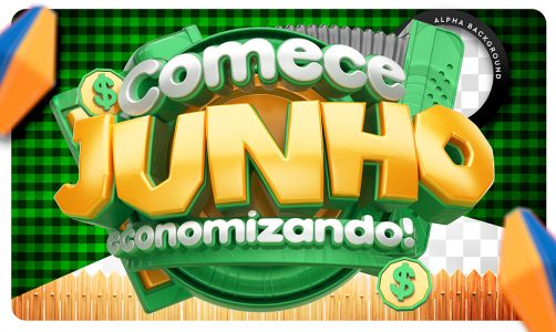 Selo 3D Para Composição Comece Junho Economizando PSD