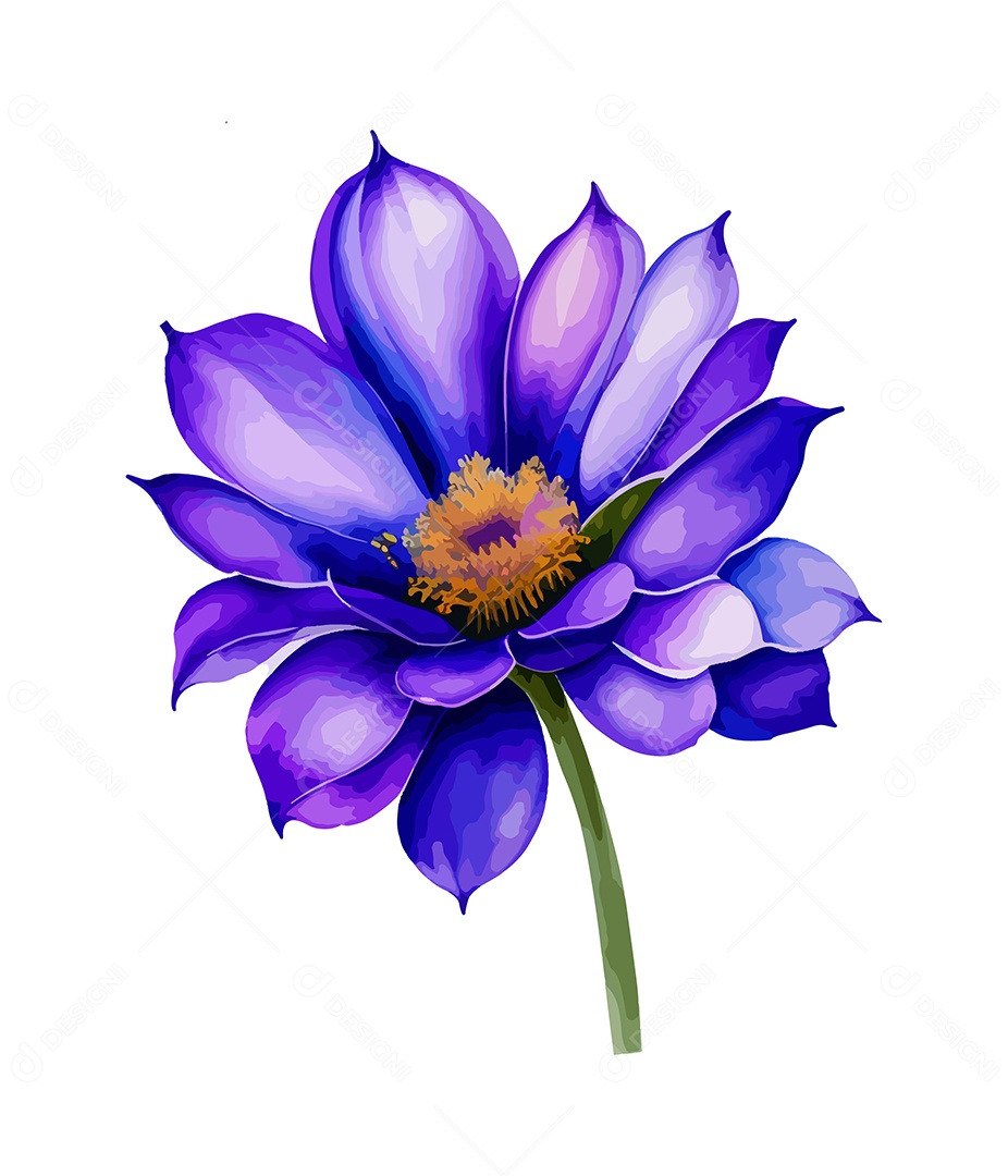 Flor De Aquarela Desenhada Roxo e Azul Vetor EPS