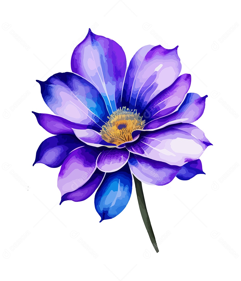Flor De Aquarela Desenhada Roxo e Azul Vetor EPS