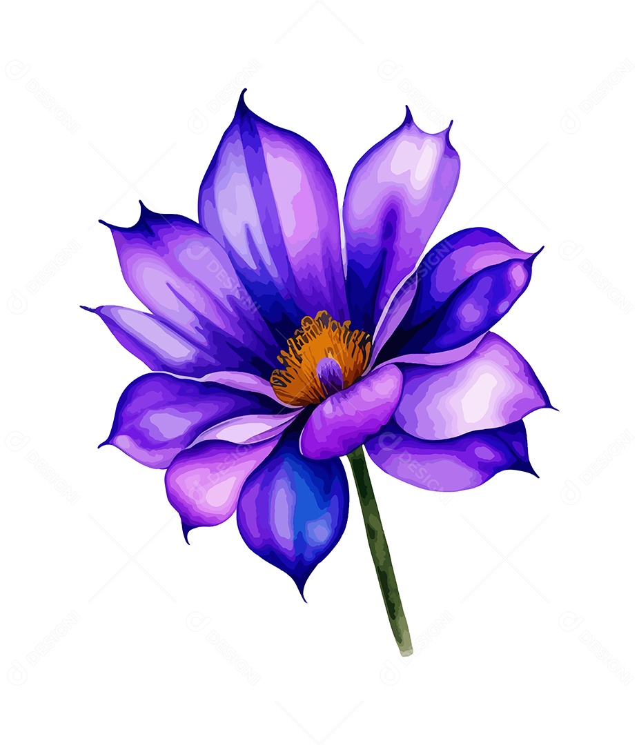 Flor De Aquarela Desenhada Roxo e Azul Vetor EPS