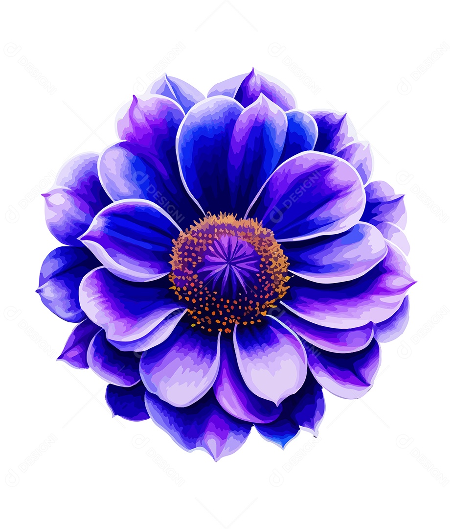Flor De Aquarela Desenhada Roxo e Azul Vetor EPS