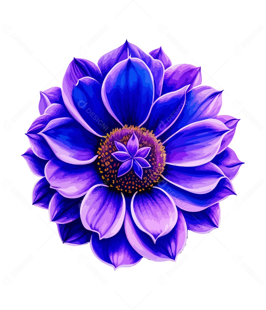 Flor De Aquarela Desenhada Roxo e Azul Vetor EPS