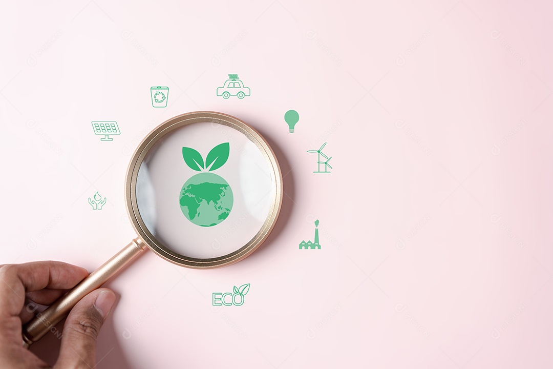 Foco da lupa na redução global da emissão de CO2 ou dióxido de carbono