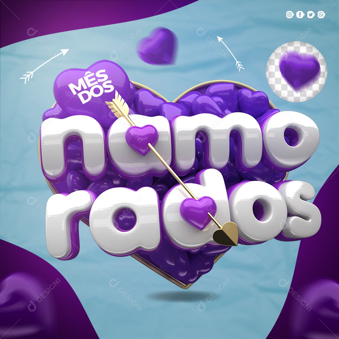 Mês Dos Namorados Coração Roxo Selo 3D Para Composição PSD