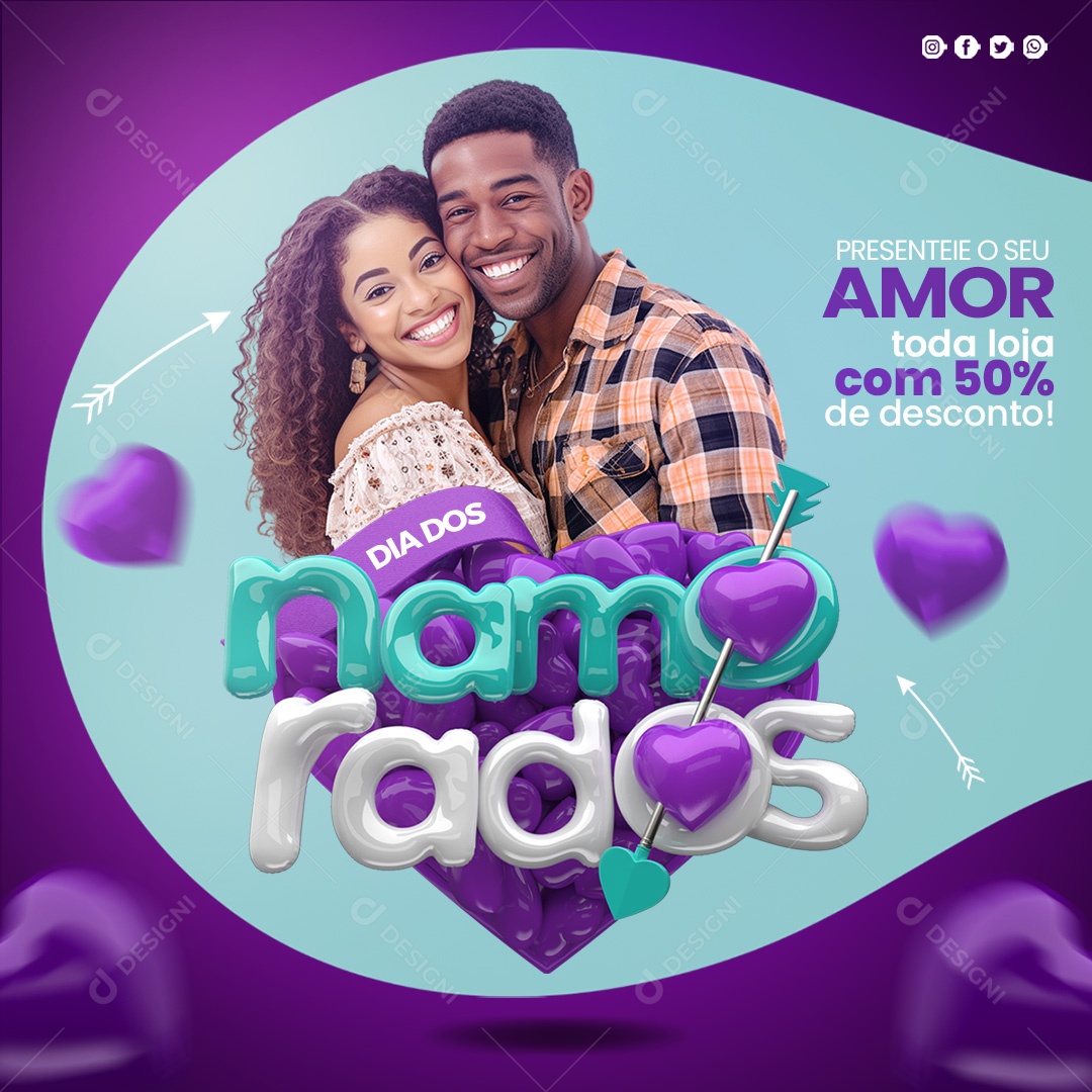 Social Media Dia Dos Namorados 50% Desconto PSD Editável