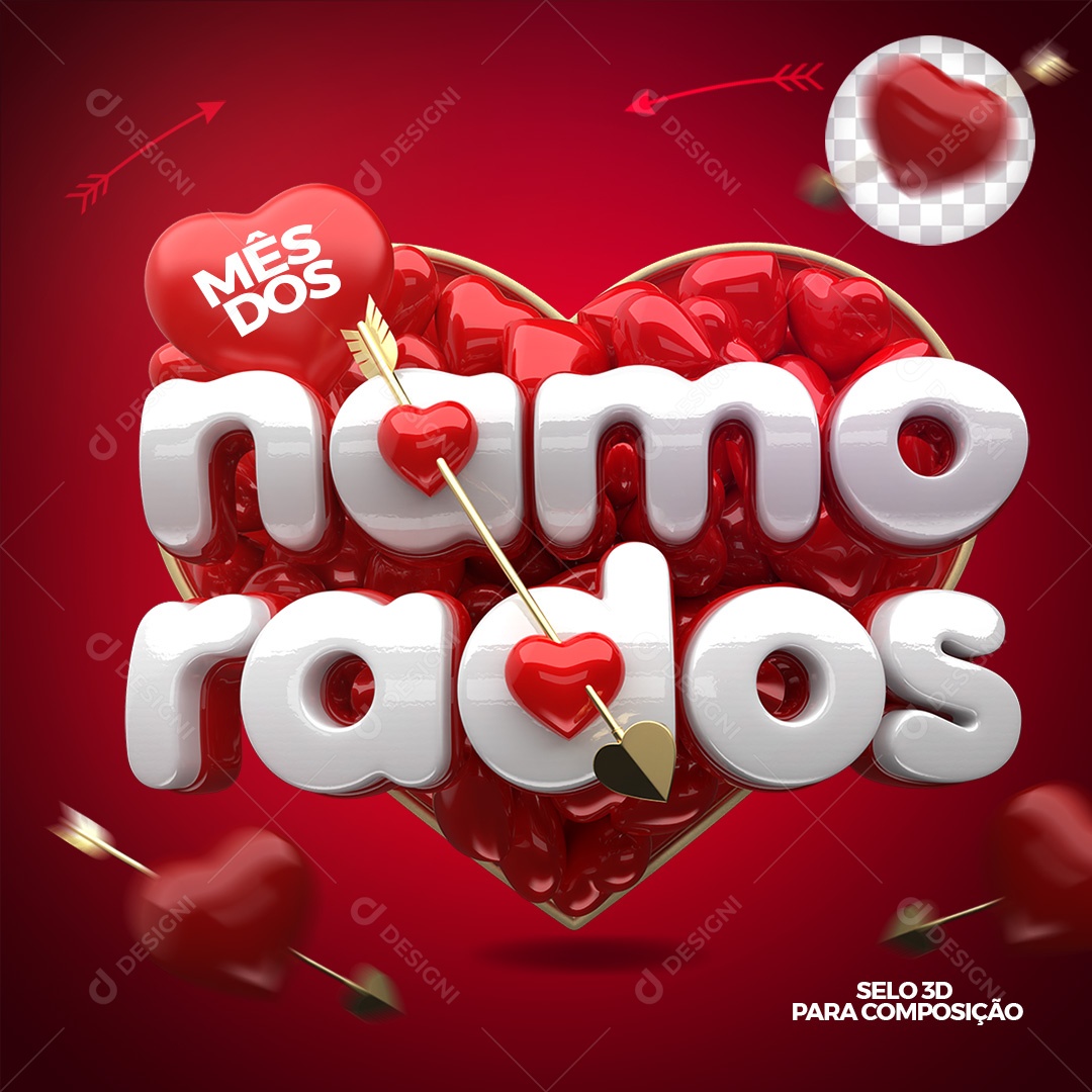 Selo 3D Mês Dos Namorados Coração Para Composição PSD