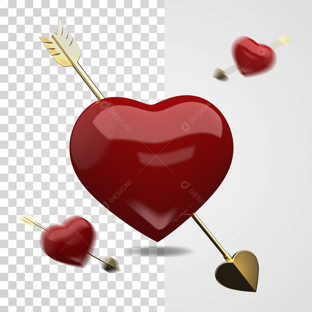 Elemento 3D Coração Vermelho Flexa Para Composição PSD