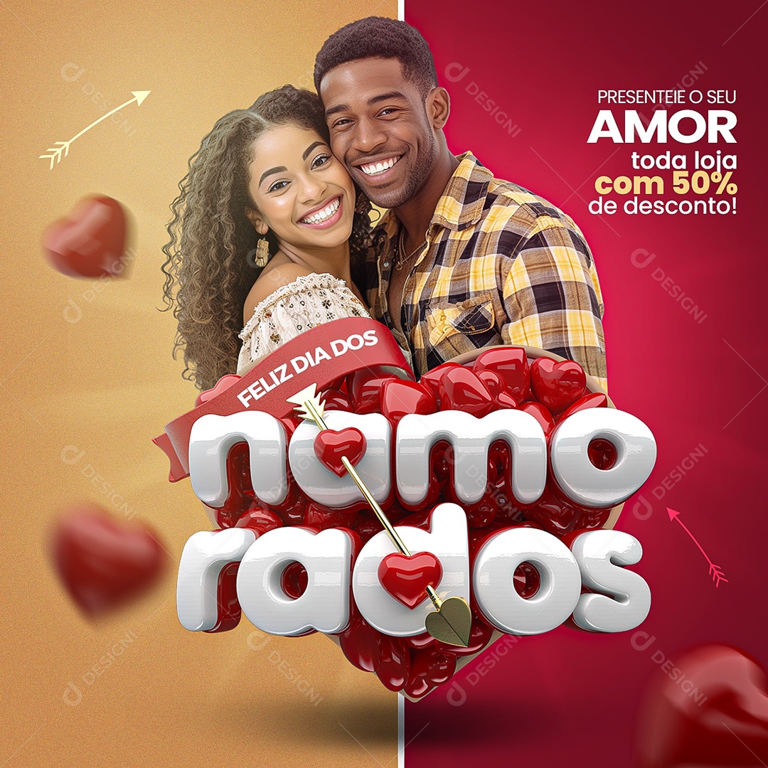 Social Media Dia Dos Namorados 50% Desconto PSD Editável
