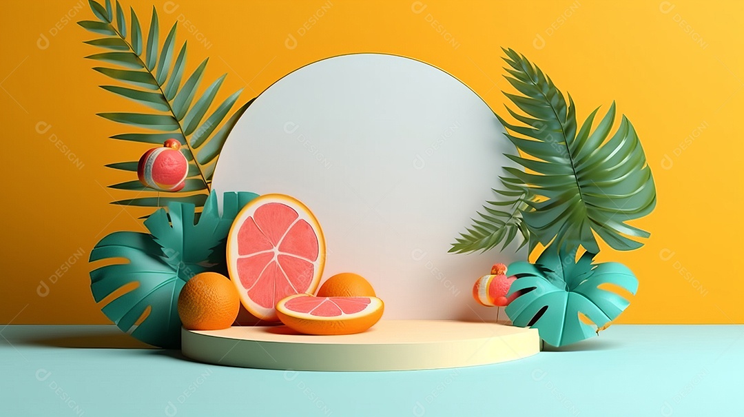 Maquete do palco do pódio para exibição do produto decorado Verão, a estação mais quente Generative AI.