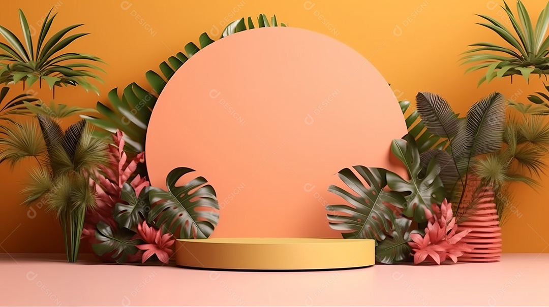 Maquete do palco do pódio para exibição do produto decorado Verão, a estação mais quente Generative AI.