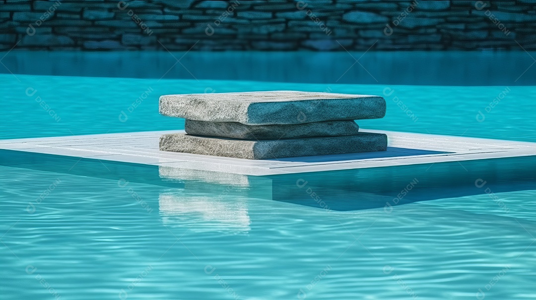 Maquete do palco do pódio para exibição do produto decorado Verão, a estação mais quente Generative AI.