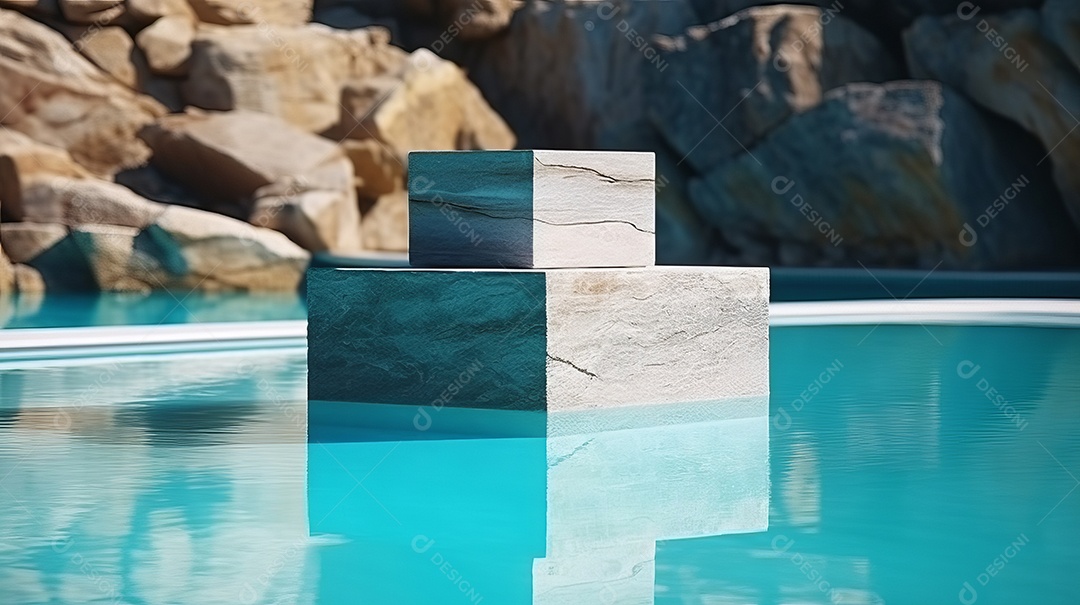 Maquete do palco do pódio para exibição do produto decorado Verão, a estação mais quente Generative AI.