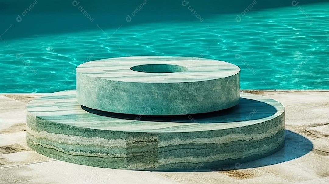 Maquete do palco do pódio para exibição do produto decorado Verão, a estação mais quente Generative AI.