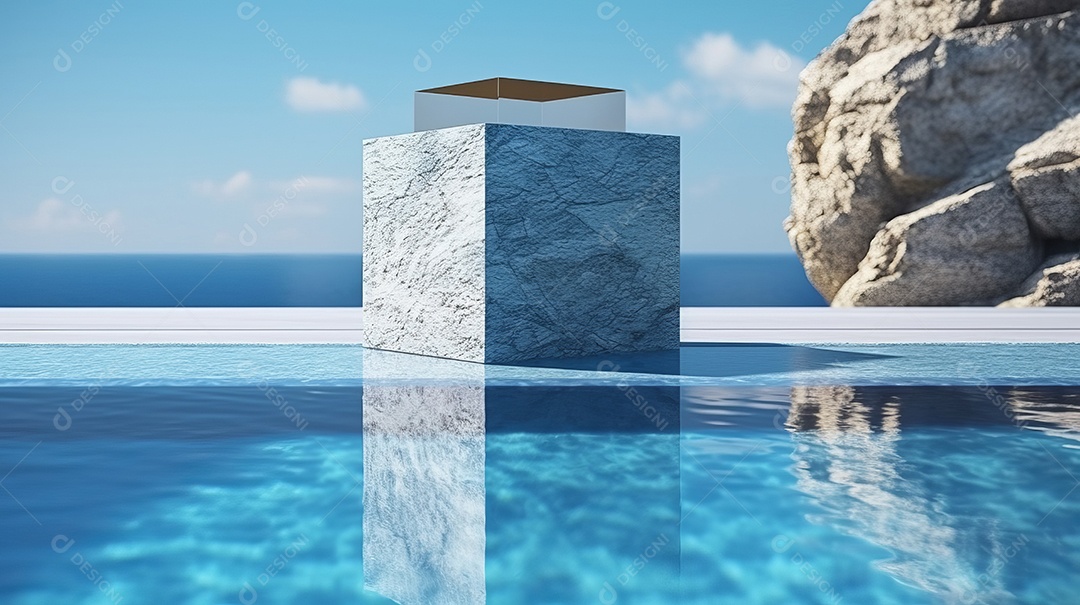 Maquete do palco do pódio para exibição do produto decorado Verão, a estação mais quente Generative AI.