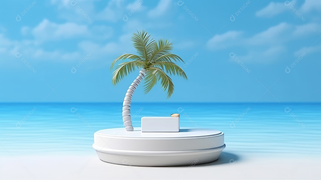 Maquete do palco do pódio para exibição do produto decorado Verão, a estação mais quente Generative AI.