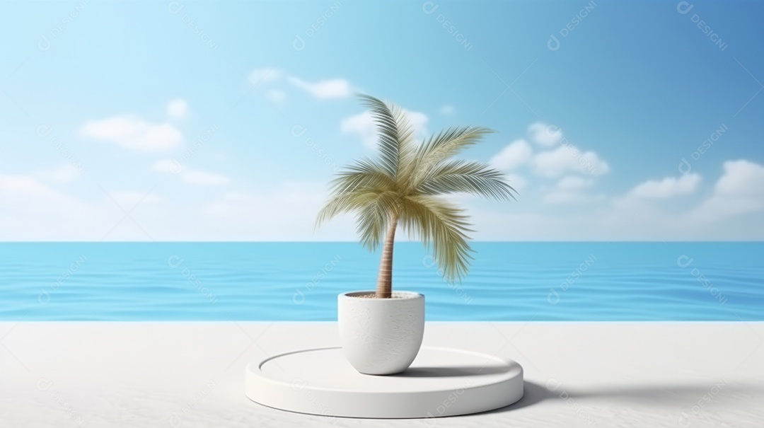 Maquete do palco do pódio para exibição do produto decorado Verão, a estação mais quente Generative AI.