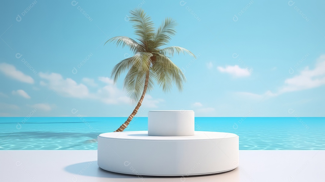 Maquete do palco do pódio para exibição do produto decorado Verão, a estação mais quente Generative AI.