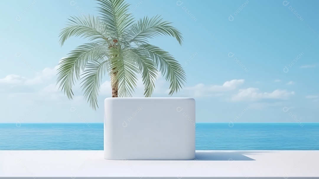 Maquete do palco do pódio para exibição do produto decorado Verão, a estação mais quente Generative AI.