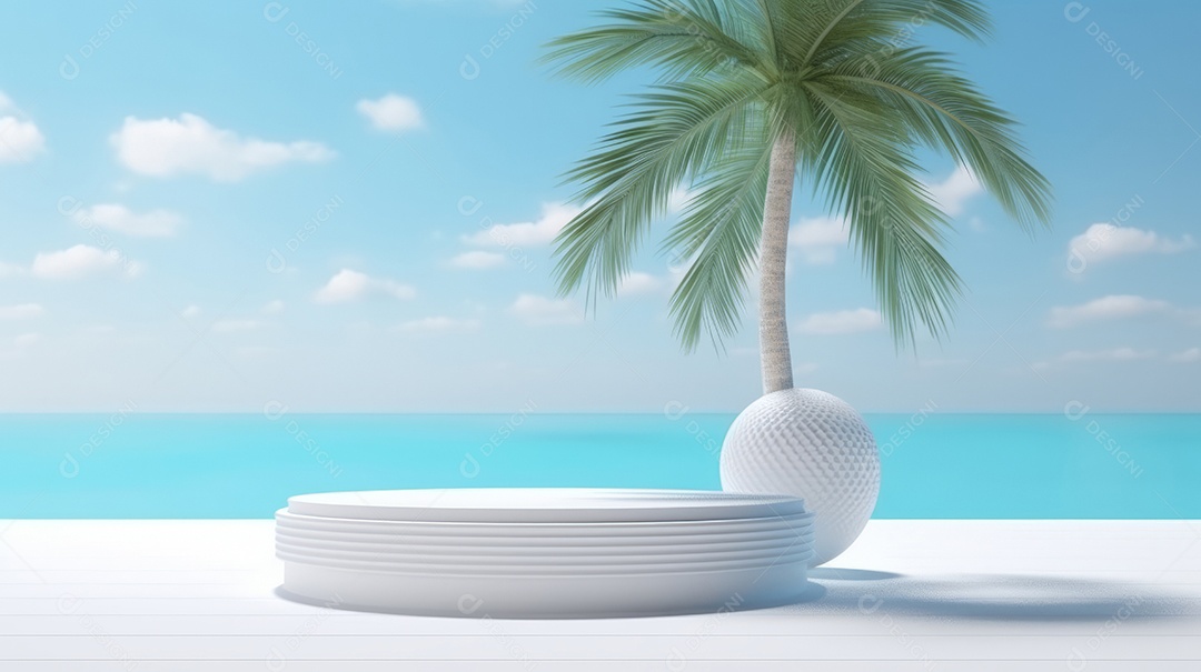 Maquete do palco do pódio para exibição do produto decorado Verão, a estação mais quente Generative AI.