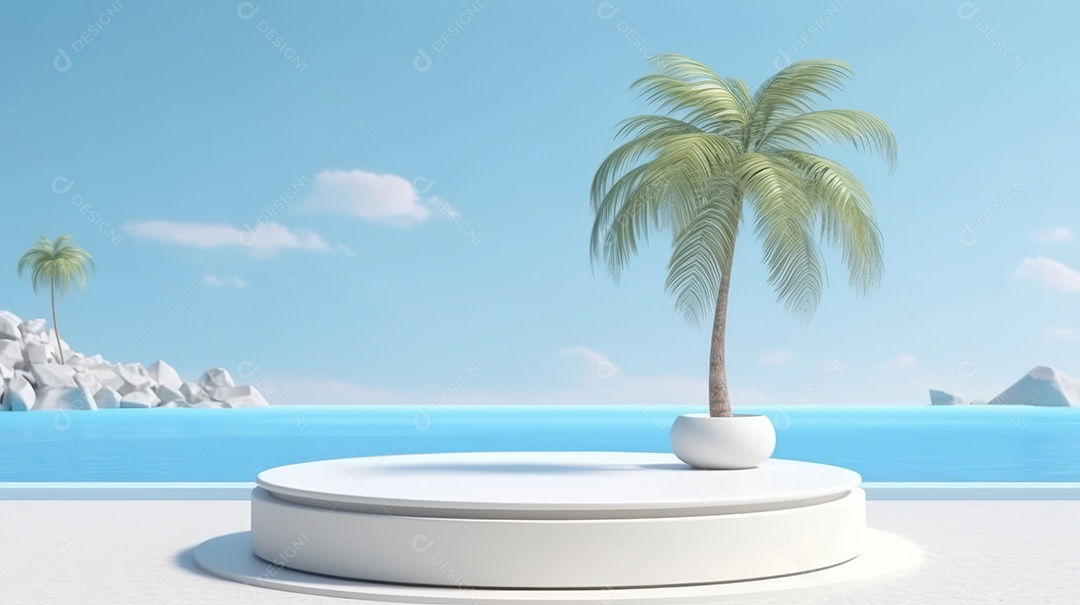 Maquete do palco do pódio para exibição do produto decorado Verão, a estação mais quente Generative AI.