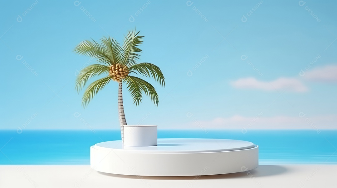 Maquete do palco do pódio para exibição do produto decorado Verão, a estação mais quente Generative AI.