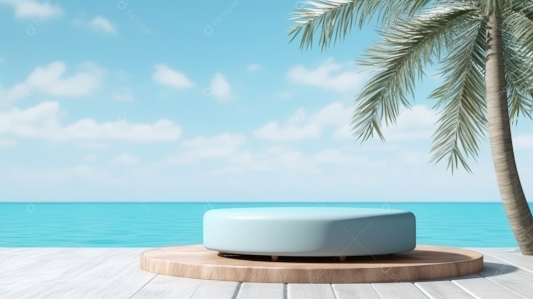 Maquete do palco do pódio para exibição do produto decorado Verão, a estação mais quente Generative AI.