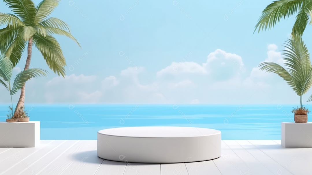 Maquete do palco do pódio para exibição do produto decorado Verão, a estação mais quente Generative AI.