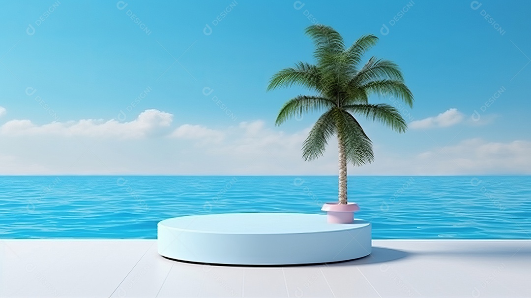 Maquete do palco do pódio para exibição do produto decorado Verão, a estação mais quente Generative AI.