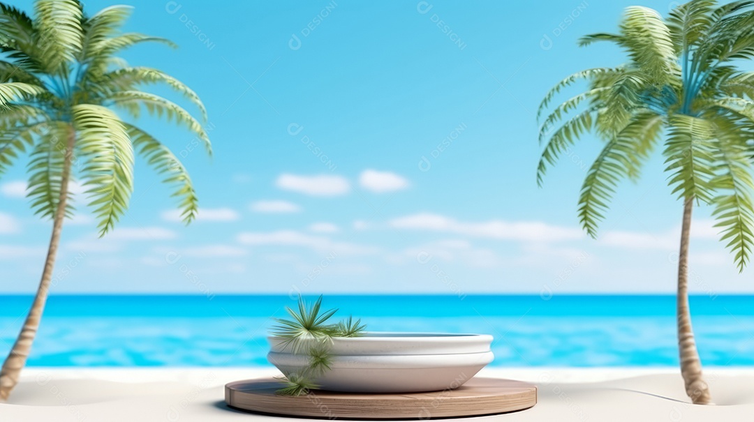 Maquete do palco do pódio para exibição do produto decorado Verão, a estação mais quente Generative AI.