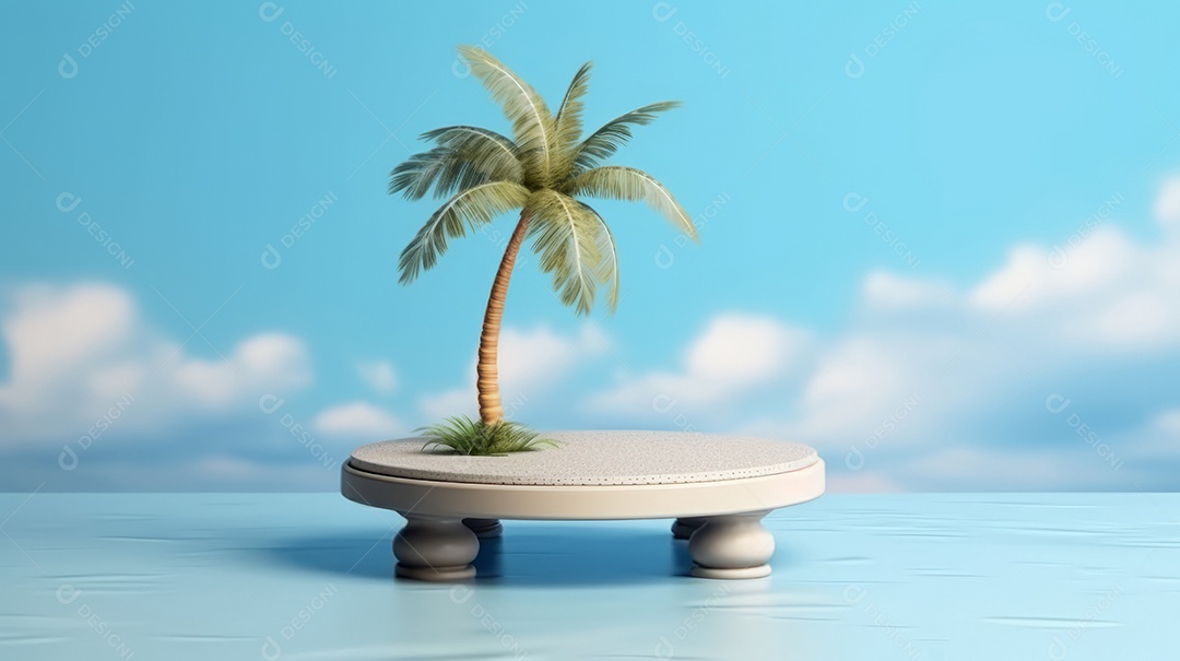 Maquete do palco do pódio para exibição do produto decorado Verão, a estação mais quente Generative AI.