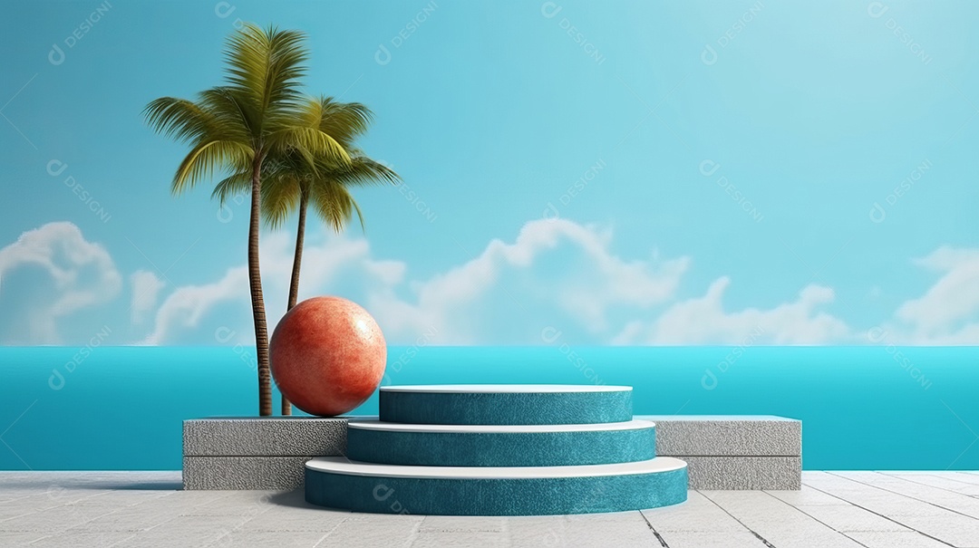 Maquete do palco do pódio para exibição do produto decorado Verão, a estação mais quente Generative AI.