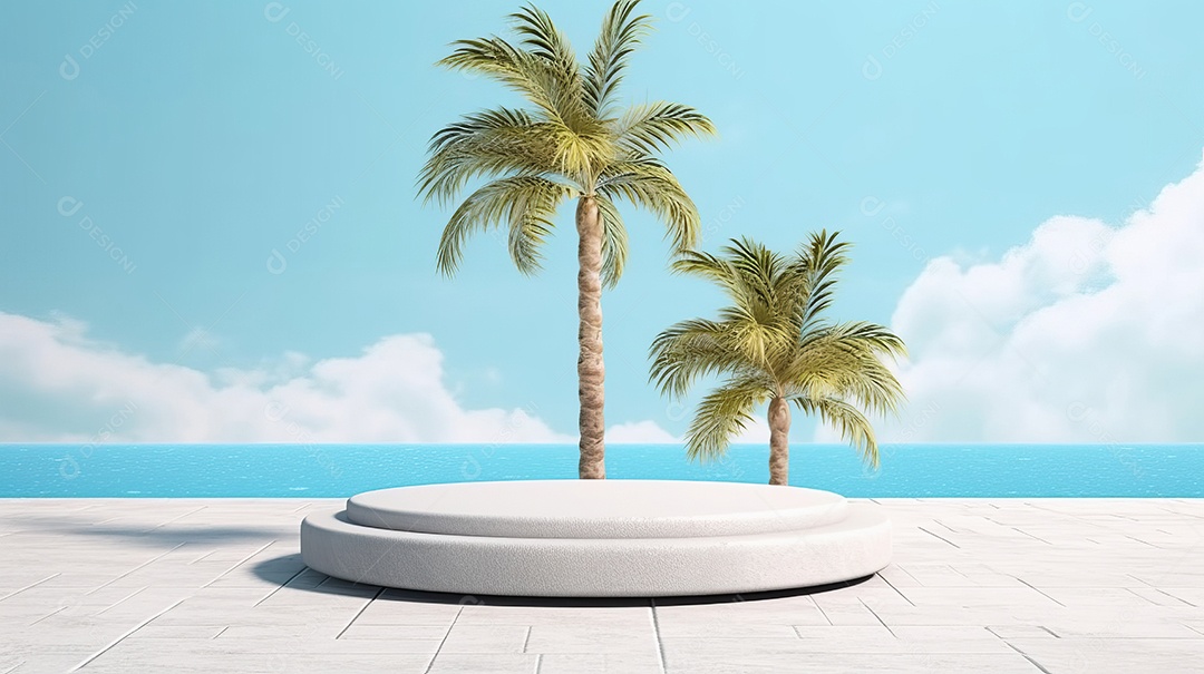 Maquete do palco do pódio para exibição do produto decorado Verão, a estação mais quente Generative AI.