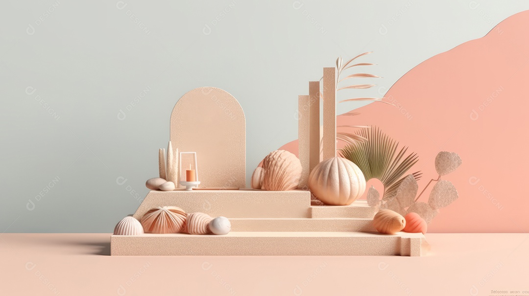 Maquete do palco do pódio para exibição do produto decorado Verão, a estação mais quente Generative AI.