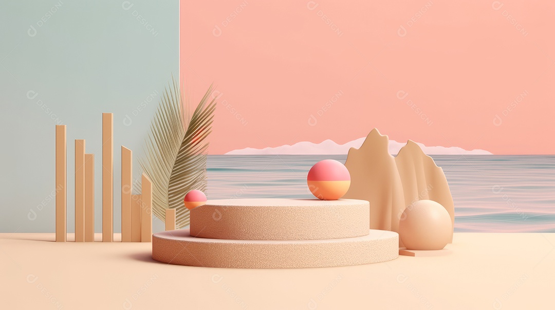 Maquete do palco do pódio para exibição do produto decorado Verão, a estação mais quente Generative AI.