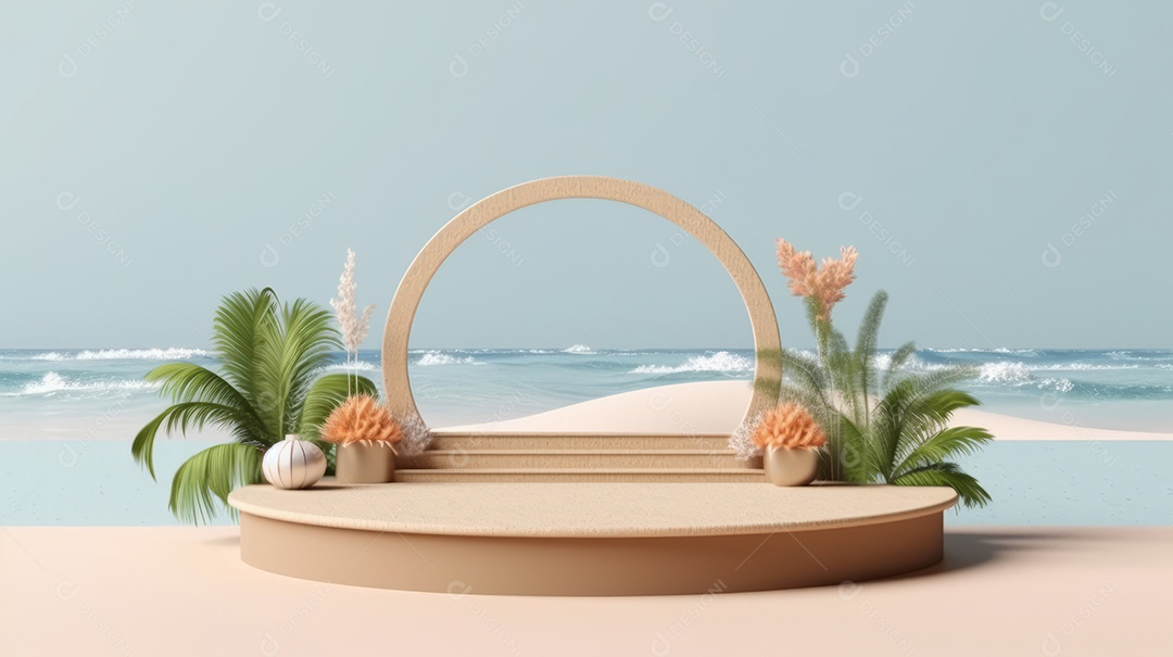 Maquete do palco do pódio para exibição do produto decorado Verão, a estação mais quente Generative AI.