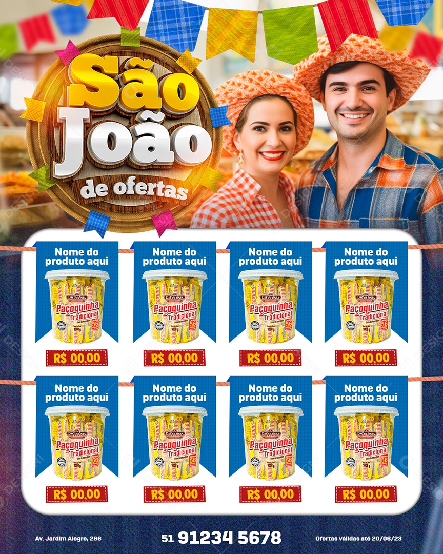 Encarte São João de Ofertas Supermercado Social Media PSD Editável