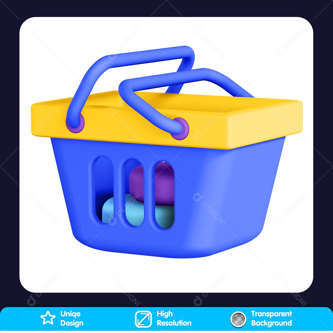 Cesta de Supermercado Elemento 3D Para Composição PSD