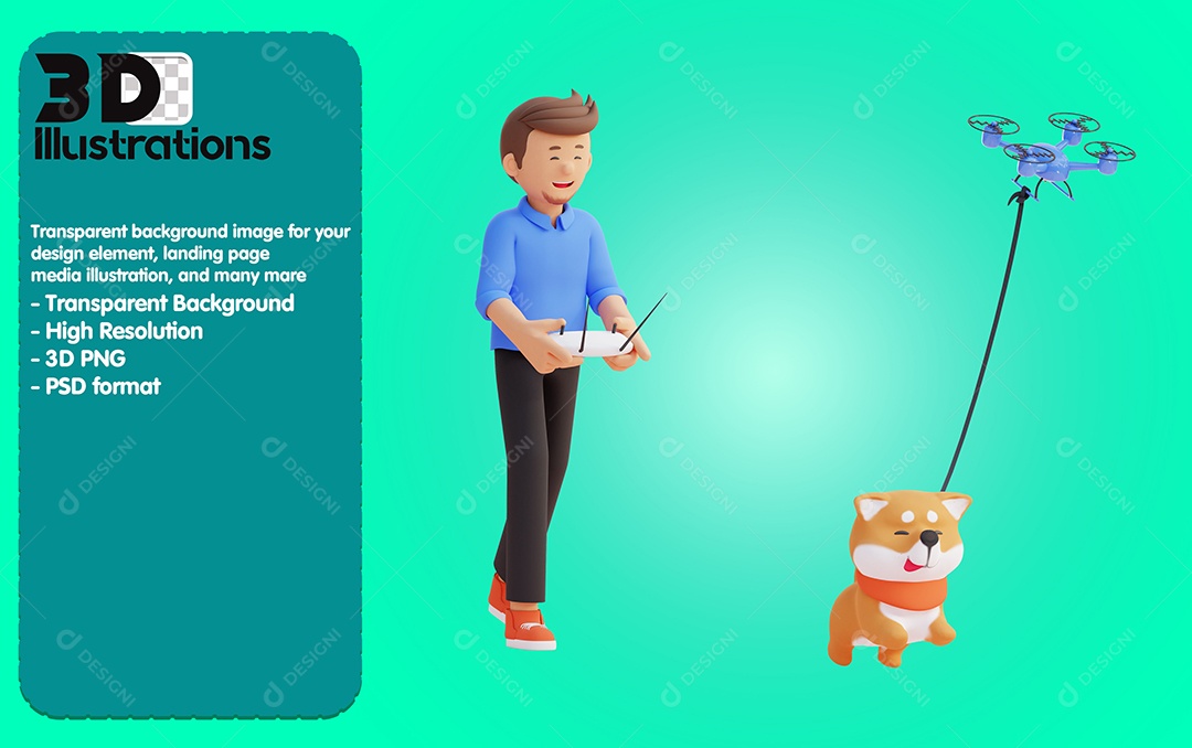 Personagem Passeando Com Cachorro Elementos 3D Para Composição PSD