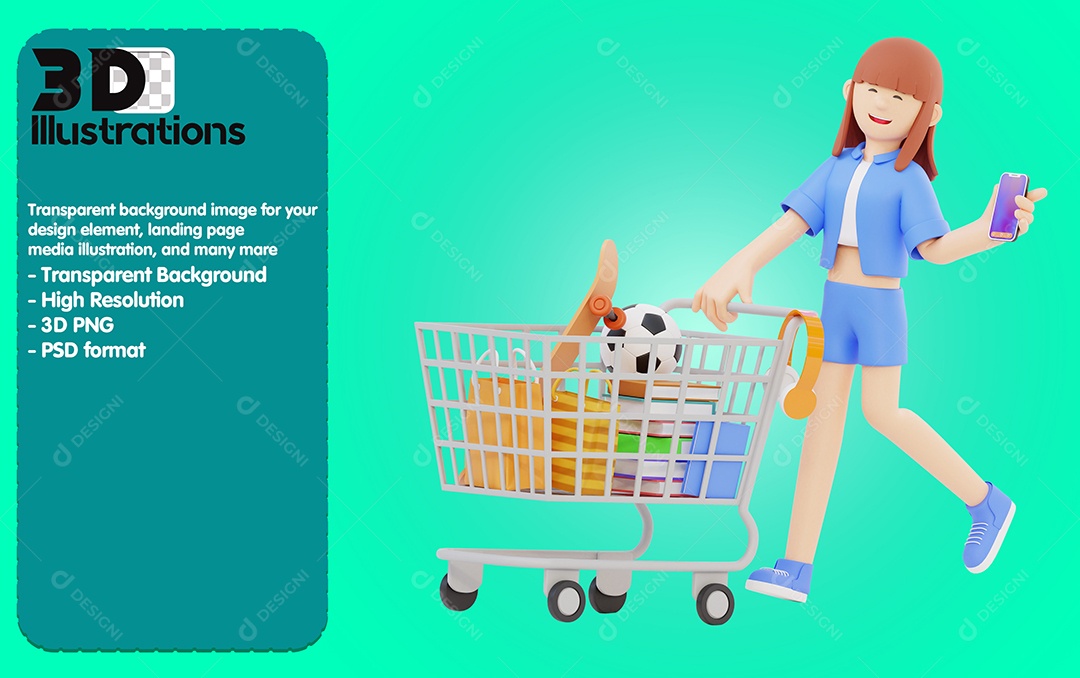 Personagem Fazendo Compras Elementos 3D Para Composição PSD