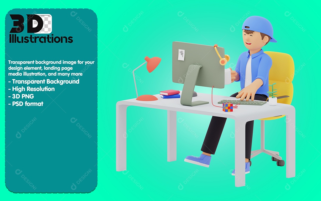 Personagens Na frente Do Computador Elementos 3D Para Composição PSD