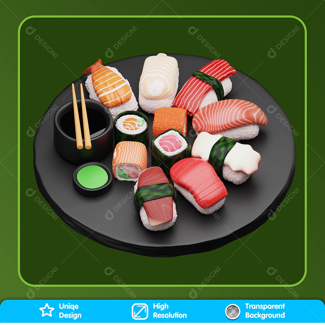 Prato De Sushi Elemento 3D Para Composição PSD