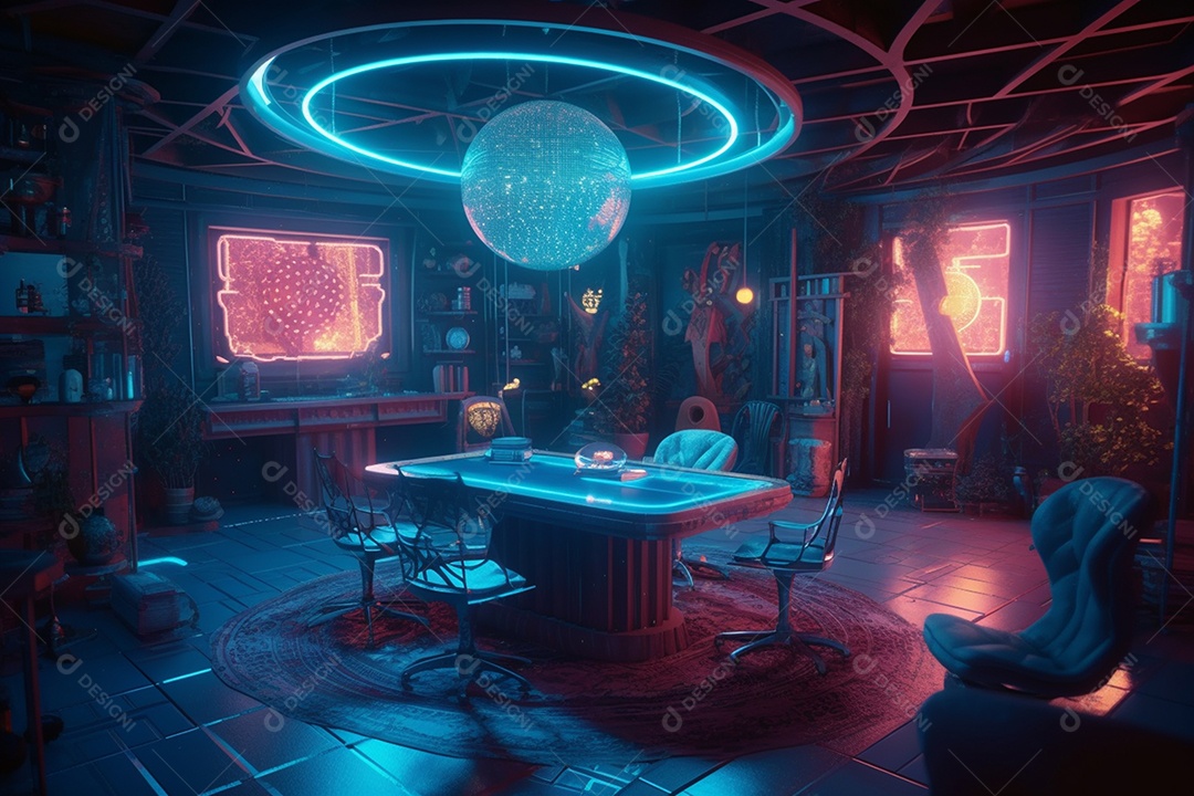 Decoração de quarto futurista 3d em metaverso decoração imaginativa IA