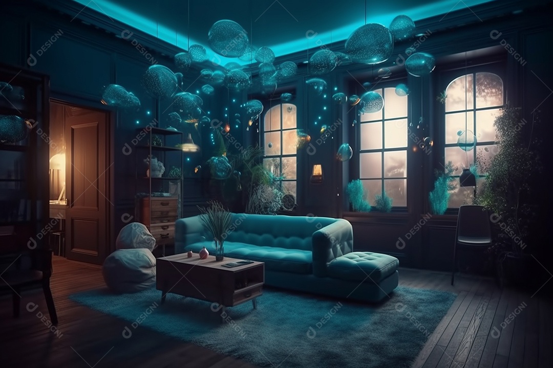 Decoração de quarto futurista 3d em metaverso decoração imaginativa IA