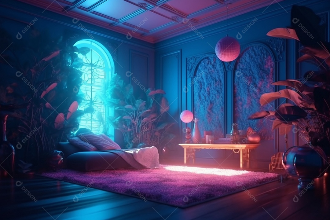 Decoração de quarto futurista 3d em metaverso decoração imaginativa IA