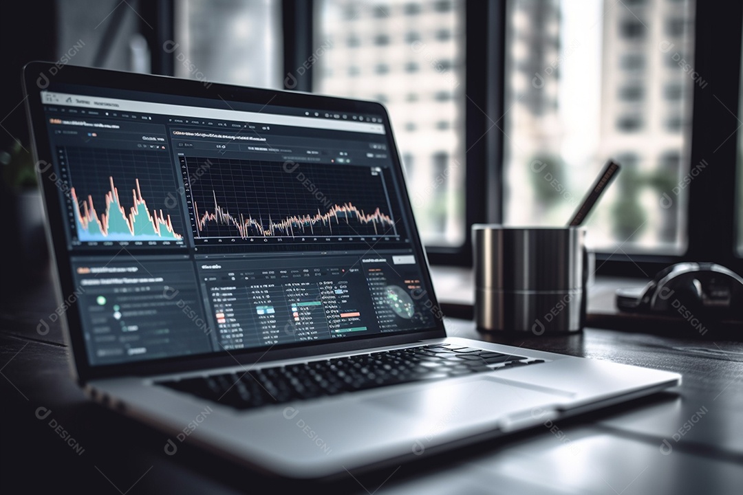 Análise de negócios online e análise em laptop