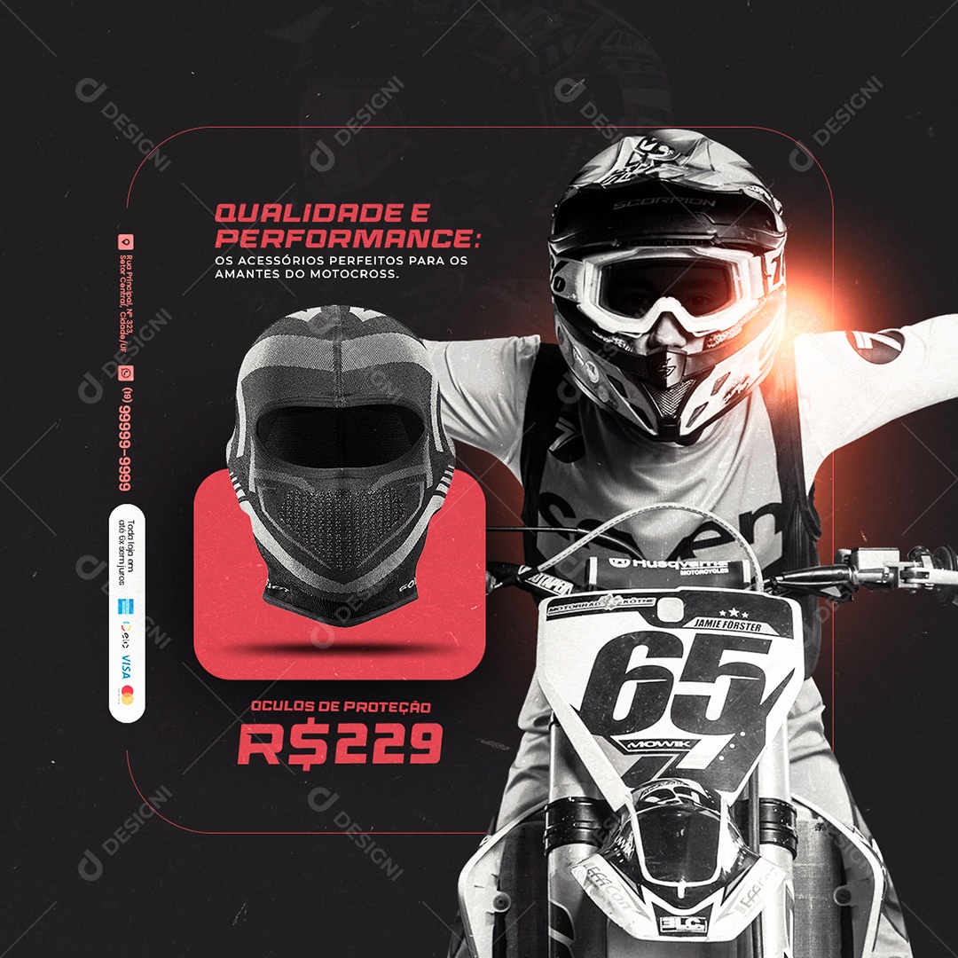 Qualidade E Performance Óculos De Proteção 229,00 Acessórios Motocross Social Media PSD Editável