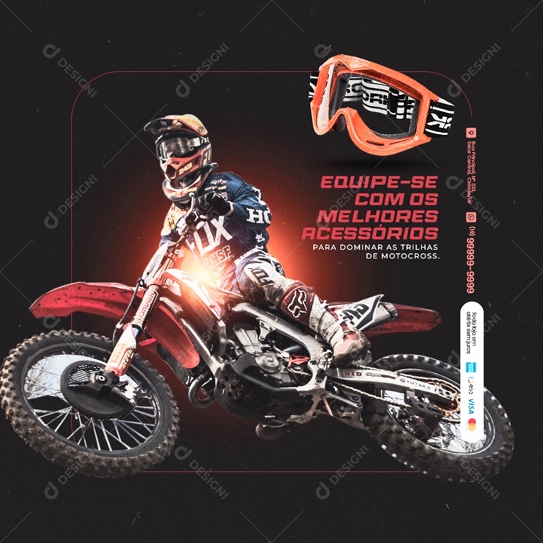 Equipe-Se Com Os Melhores Acessórios Motocross Social Media PSD Editável